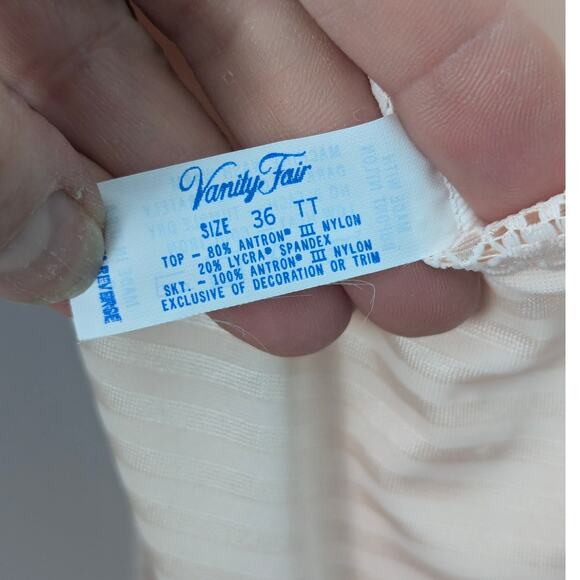 Vintage Vanity Fair Bright Lines Full Slip Sea Pearl Stripe Pink Lace 36 New - Picture 4 of 9